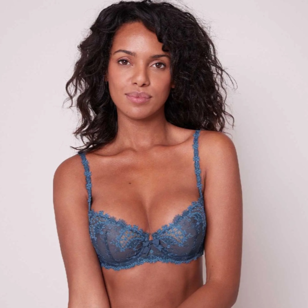 Simone Perele Wish Demi Half Cup Bra Contour Lace in Light Blue Navy 32D